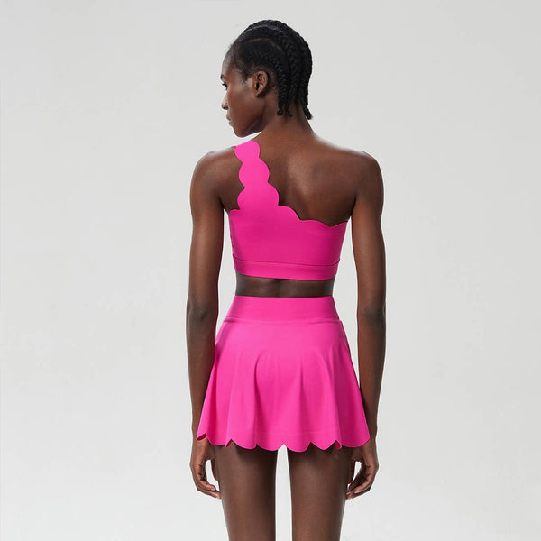 Women Seamless Tennis Set Quick-Dry Bra & Ruffle Hem Skirt: White / L