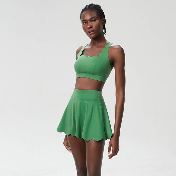 Women Seamless Quick-Dry Set Strappy Bra & A-Line Skirt: Black / S