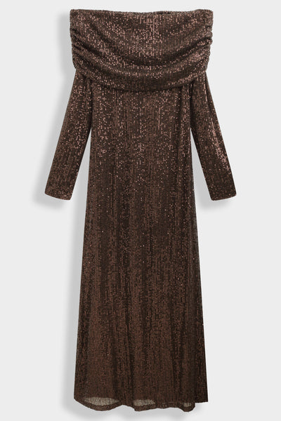 Draped sequin long dress PS9327: Mauve / M