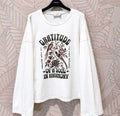 Gratitude floral graphic long sleeve T-shirt in white