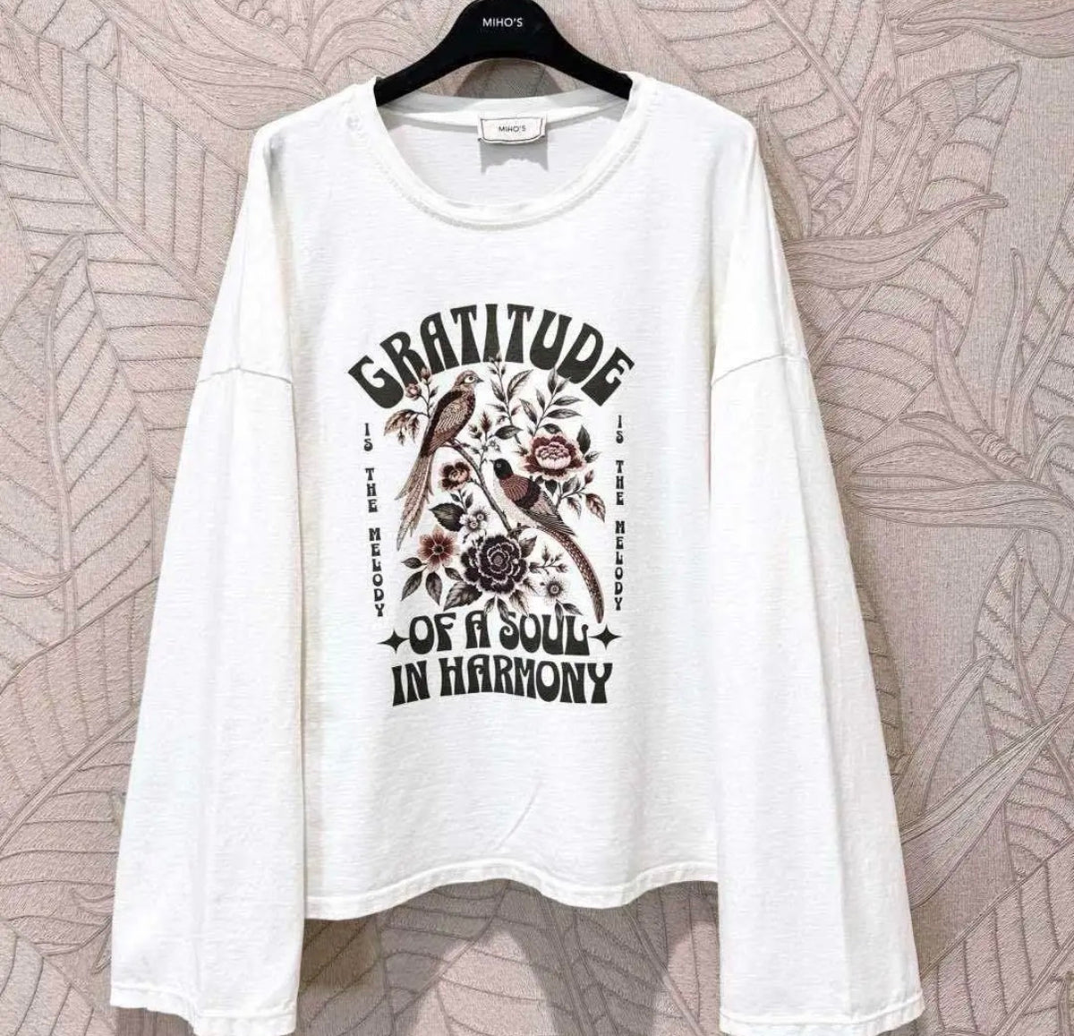 Gratitude floral graphic long sleeve T-shirt in white
