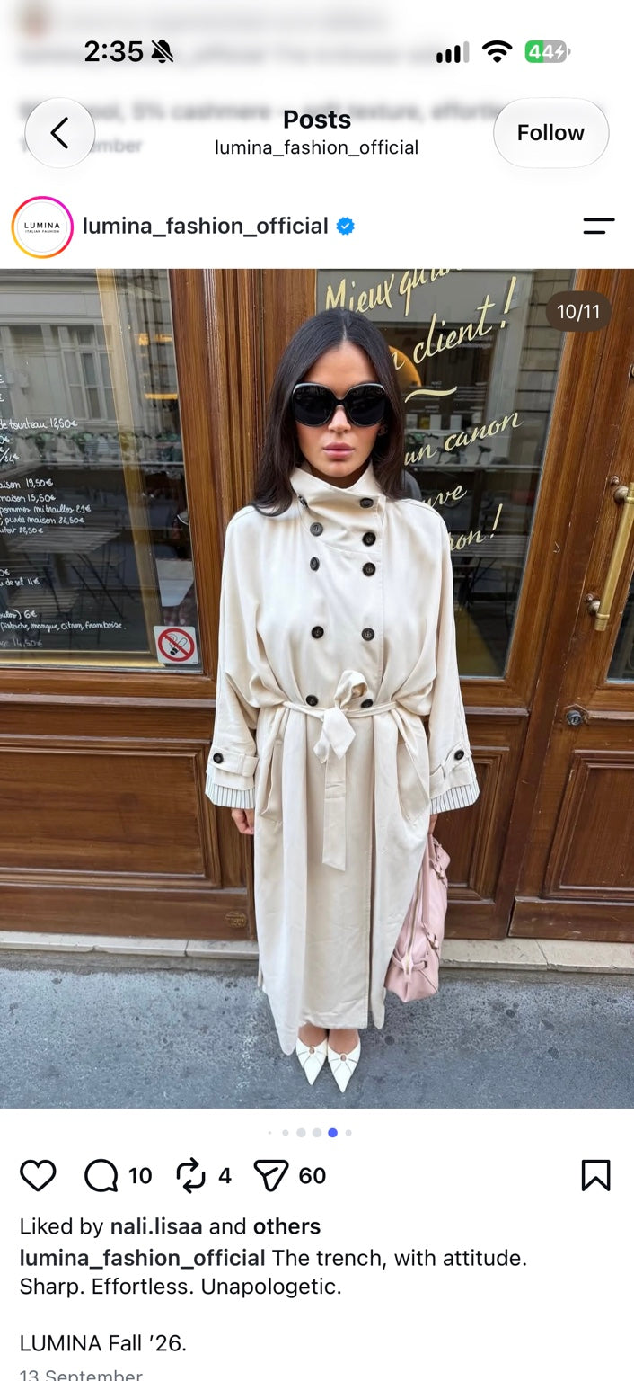 Cream belted trench coat