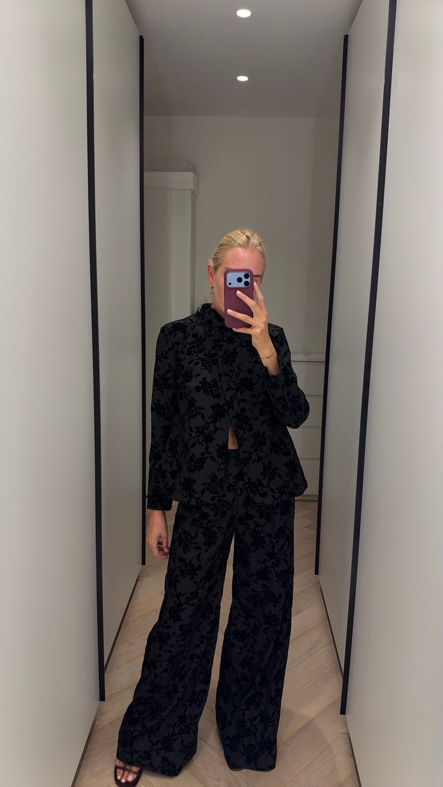 Black flocked floral co-ord set