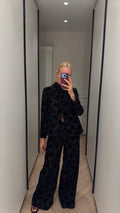 Black flocked floral co-ord set