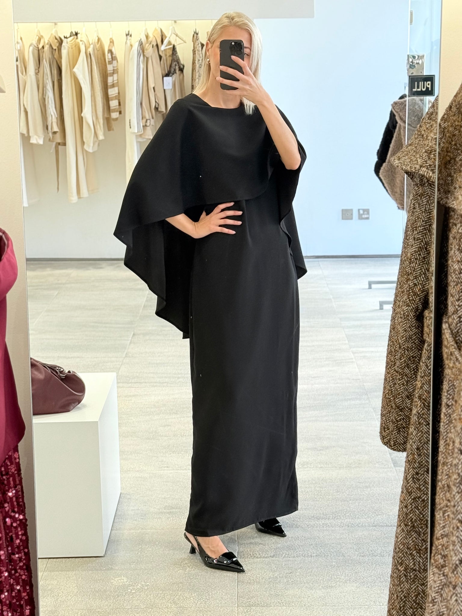 Chic Cape-Style Black Dress