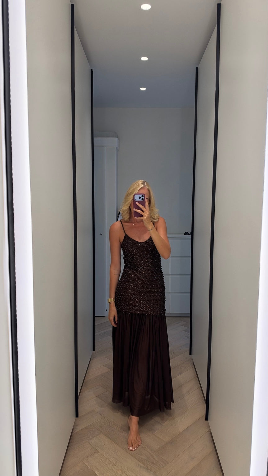 Chocolate embellished maxi dress