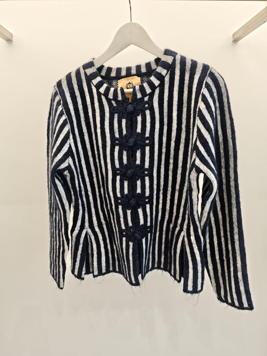 Harper Striped Knit Cardigan in navy