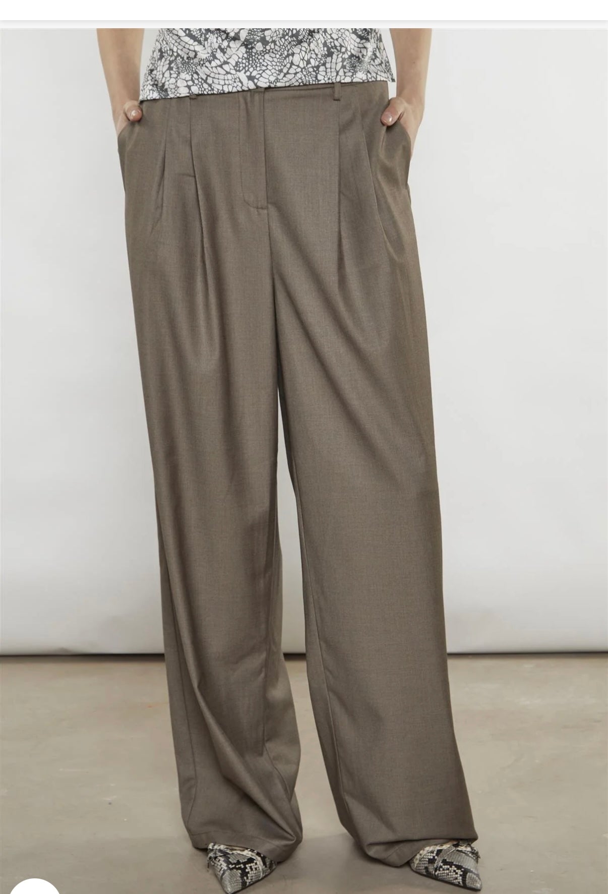 Taupe-Brown Wide-Leg Trousers