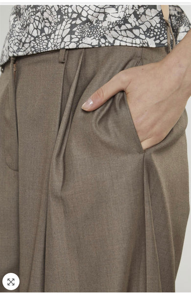 Taupe-Brown Wide-Leg Trousers