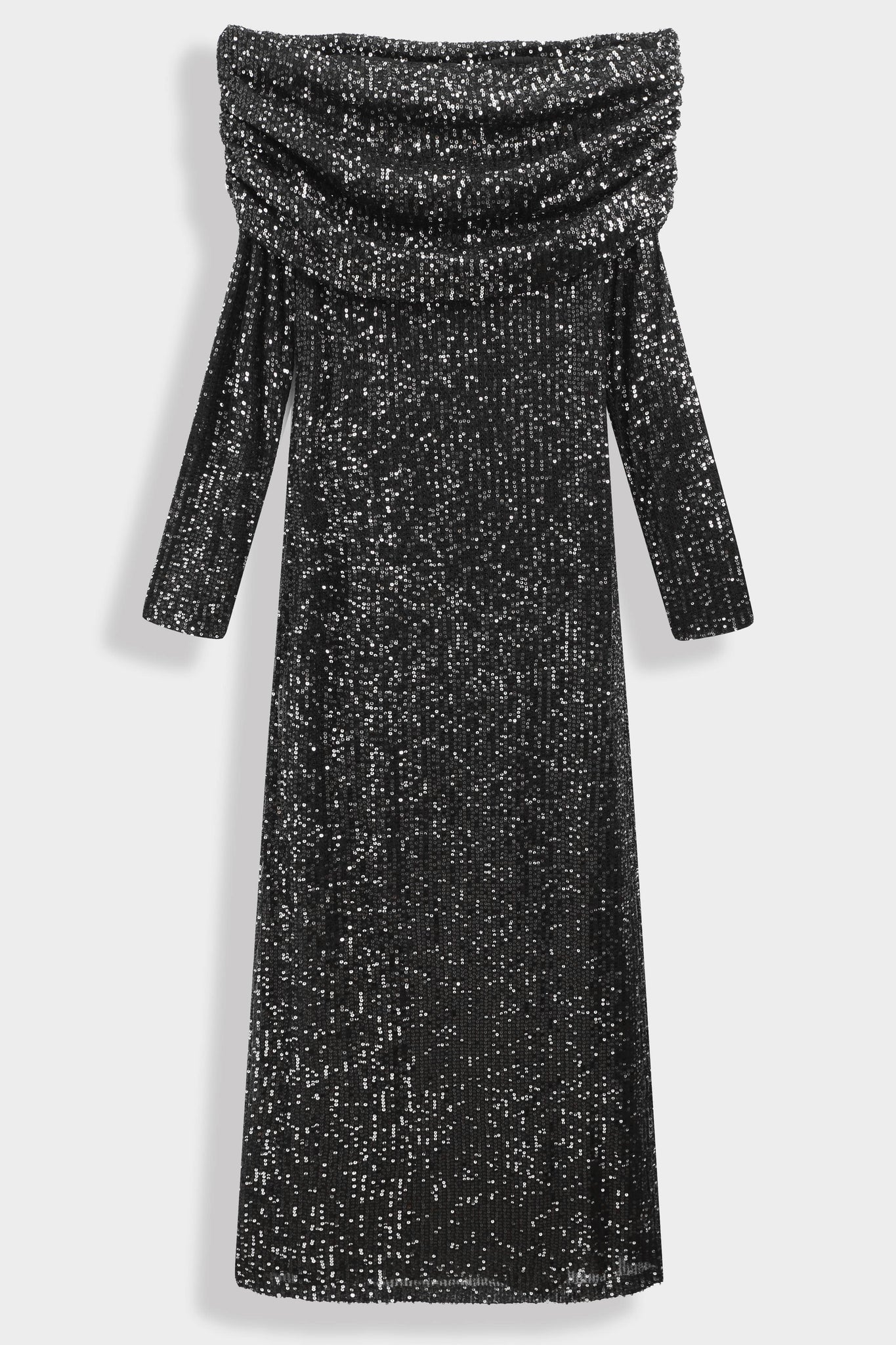 Draped sequin long dress PS9327: Argent / L