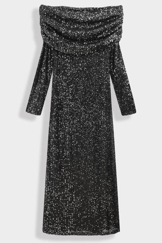 Draped sequin long dress PS9327: Argent / M