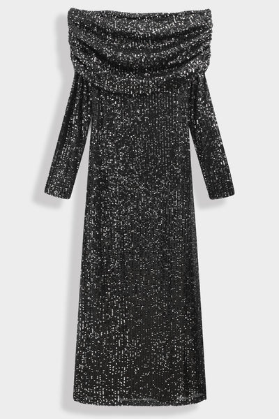 Draped sequin long dress PS9327: Mauve / S