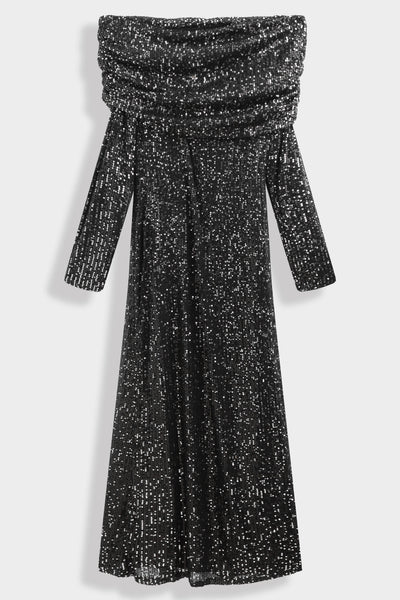 Draped sequin long dress PS9327: Mauve / S