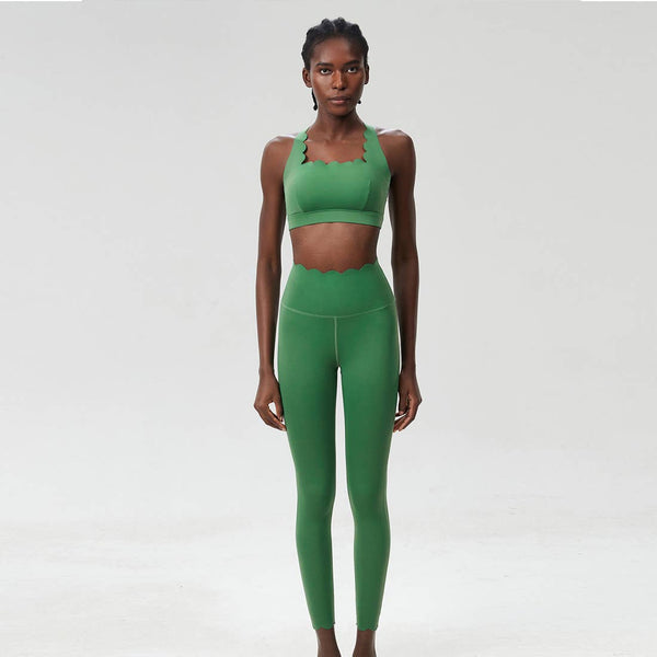 Women Seamless Yoga Set - Removable Cup Bra&Contoured Tights: Dark Green / M