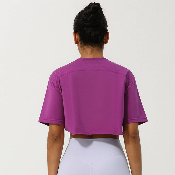 Women Loose Sport Crop Top T-Shirt: Gray / S