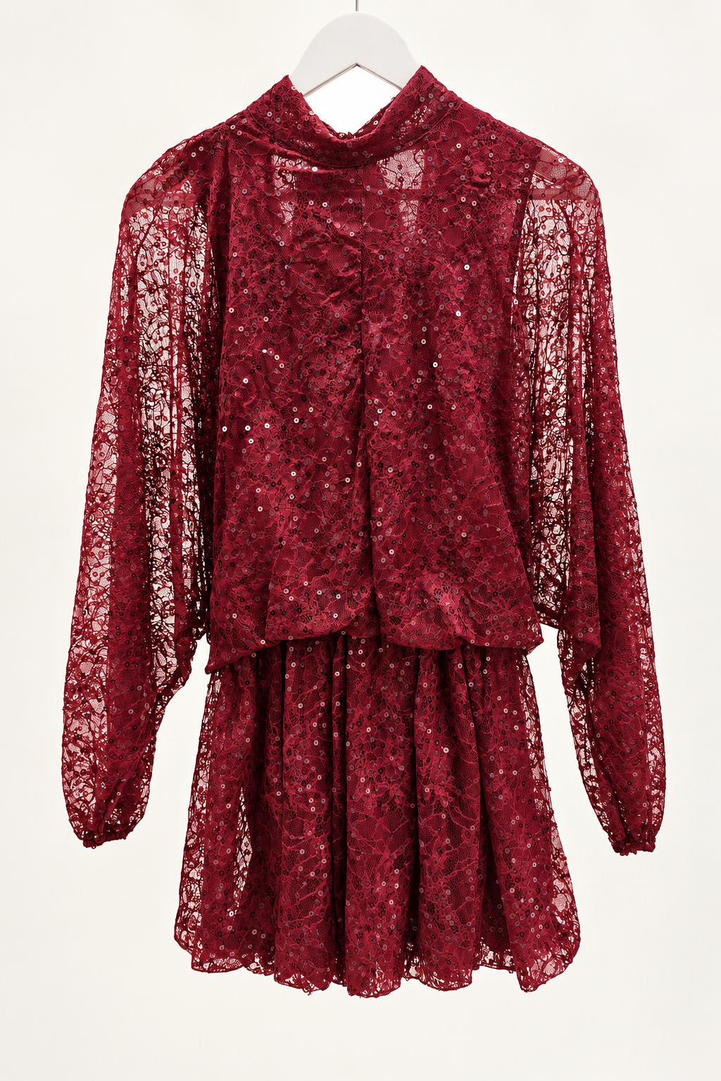 Bordeaux sequin lace mini dress