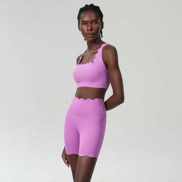 Women Yoga Set: Double Shoulder Bra + Fitness Sports Shorts: Black / S