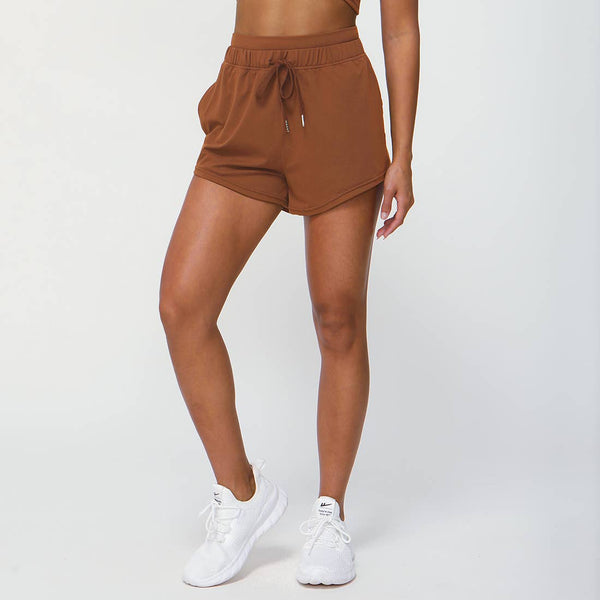 Women Fitness Drawstring With Side Pockets Sport Shorts: Purple / L