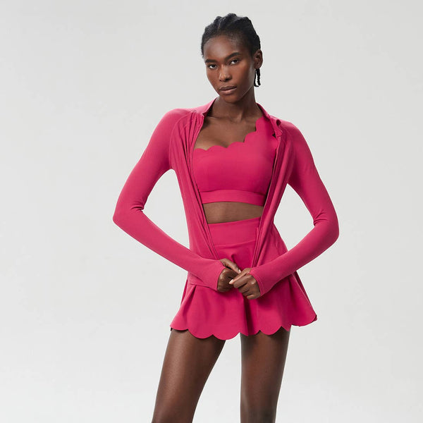 Women Sport Set Quick-Dry Bra + Built-In Shorts + Zip Jacket: Black / L