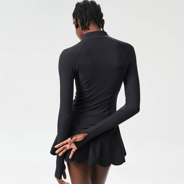 Women Sport Set Quick-Dry Bra + Built-In Shorts + Zip Jacket: Black / S