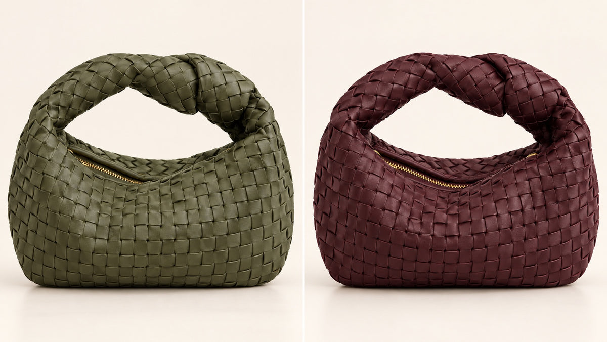 Aria Woven Hobo Bag in olive and burgundy