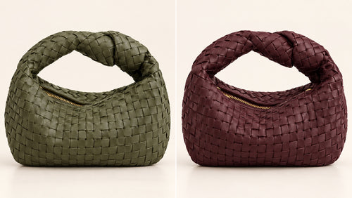 Aria Woven Hobo Bag in olive and burgundy