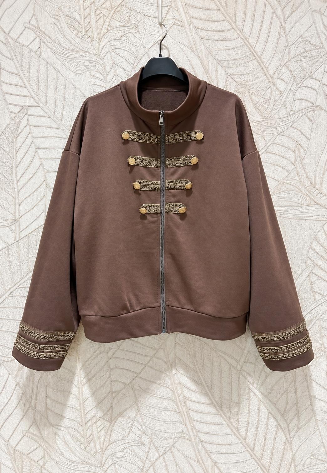 Aurelia brown jacket with gold braid trim