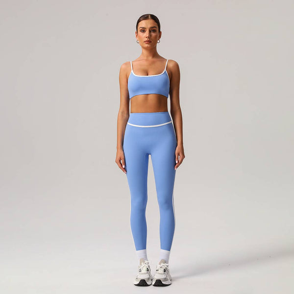 Women Contrast Color Sport Bra with Yoga Leggings 2pcs Set: Black / M