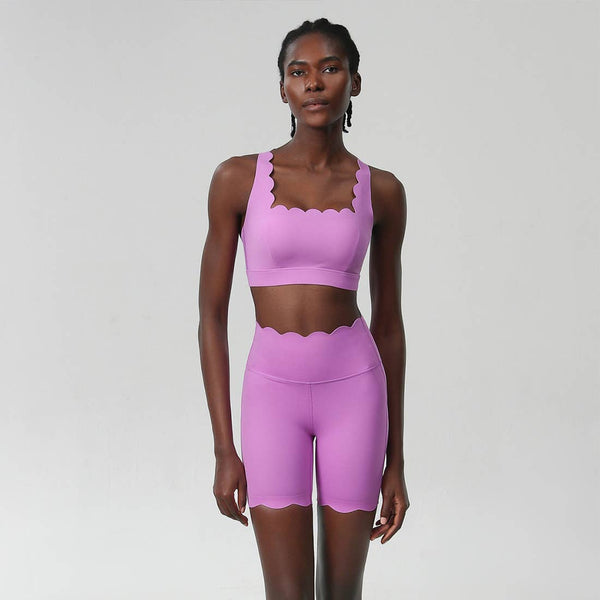 Women Yoga Set: Double Shoulder Bra + Fitness Sports Shorts: Black / M