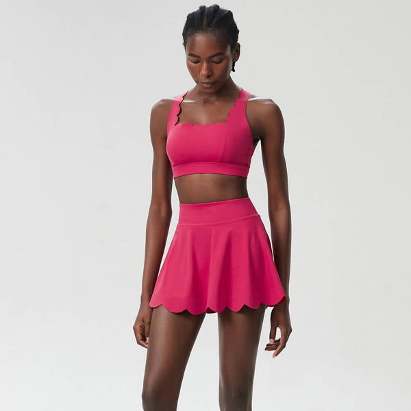 Women Seamless Quick-Dry Set Strappy Bra & A-Line Skirt: Black / S