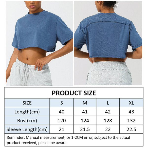 Women Loose Sport Crop Top T-Shirt: Gray / M