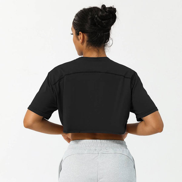 Women Loose Sport Crop Top T-Shirt: Gray / M