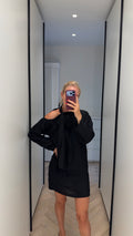 Noir Bow Shoulder Dress front view