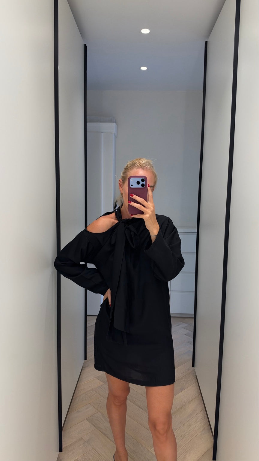 Noir Bow Shoulder Dress front view