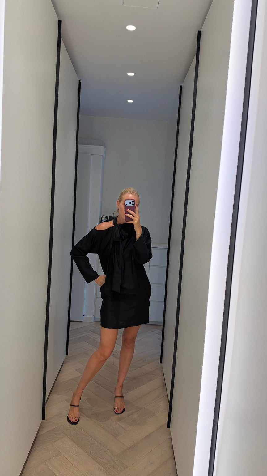 Noir Bow Shoulder Dress full length