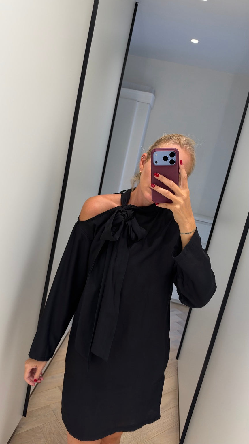 Noir Bow Shoulder Dress neckline detail