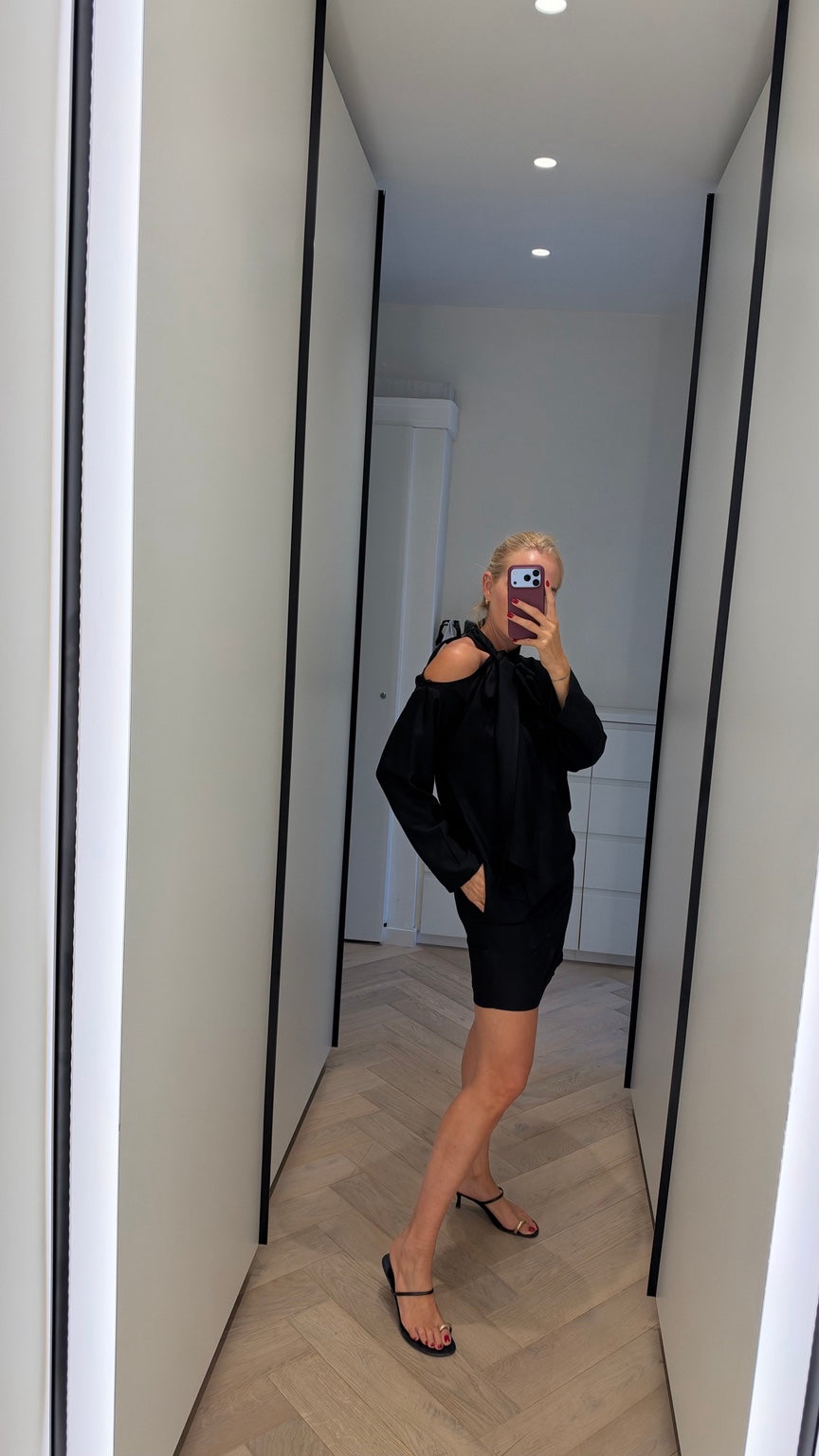 Noir Bow Shoulder Dress side view
