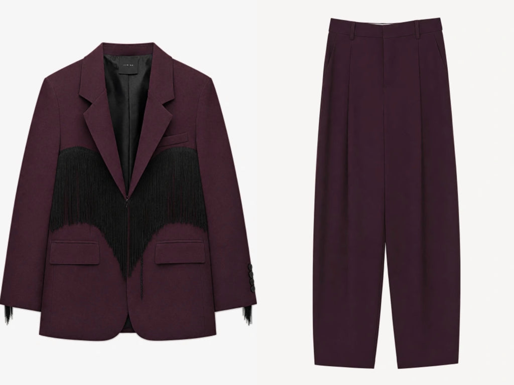 Burgundy Vivienne Fringe Suit Set