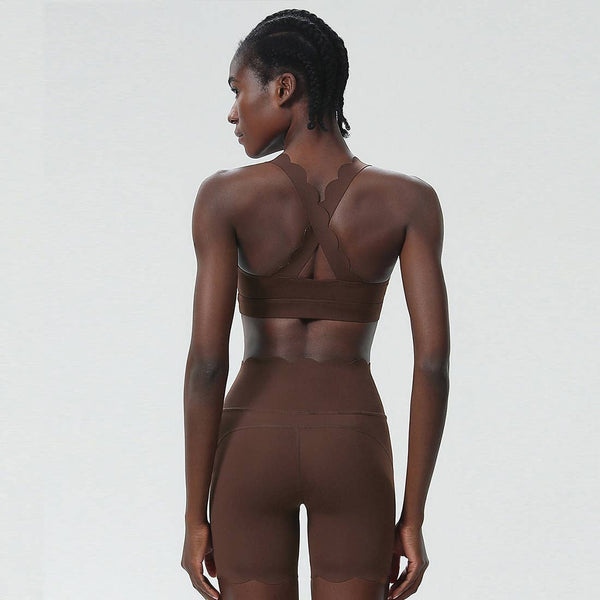 Women Yoga Set: Double Shoulder Bra + Fitness Sports Shorts: Black / S