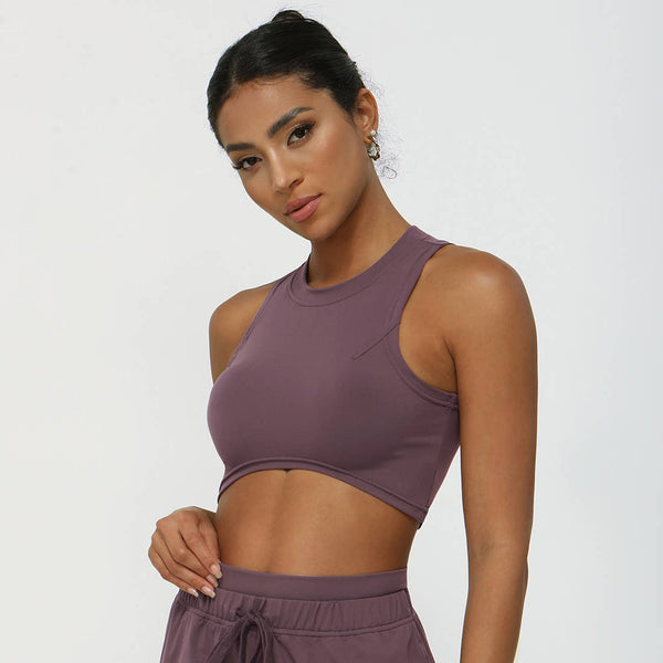 Women Fitness Elastic Crop Tank Top Sport Athletic Top: Purple / L