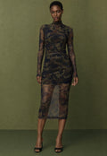 Camouflage mesh midi dress front