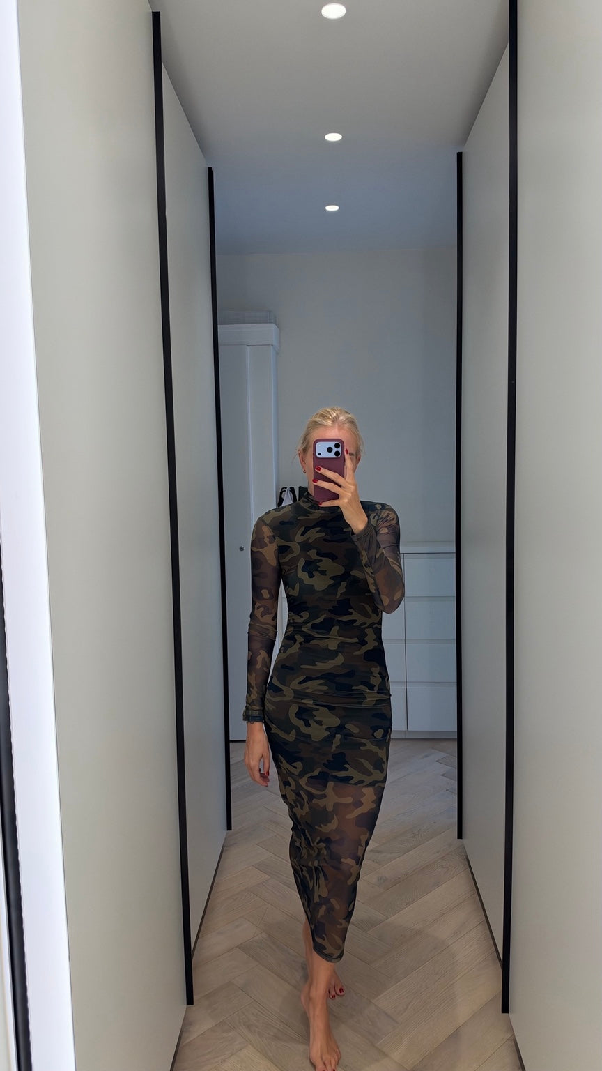 Rogue Camo Mesh Midi Dress full length