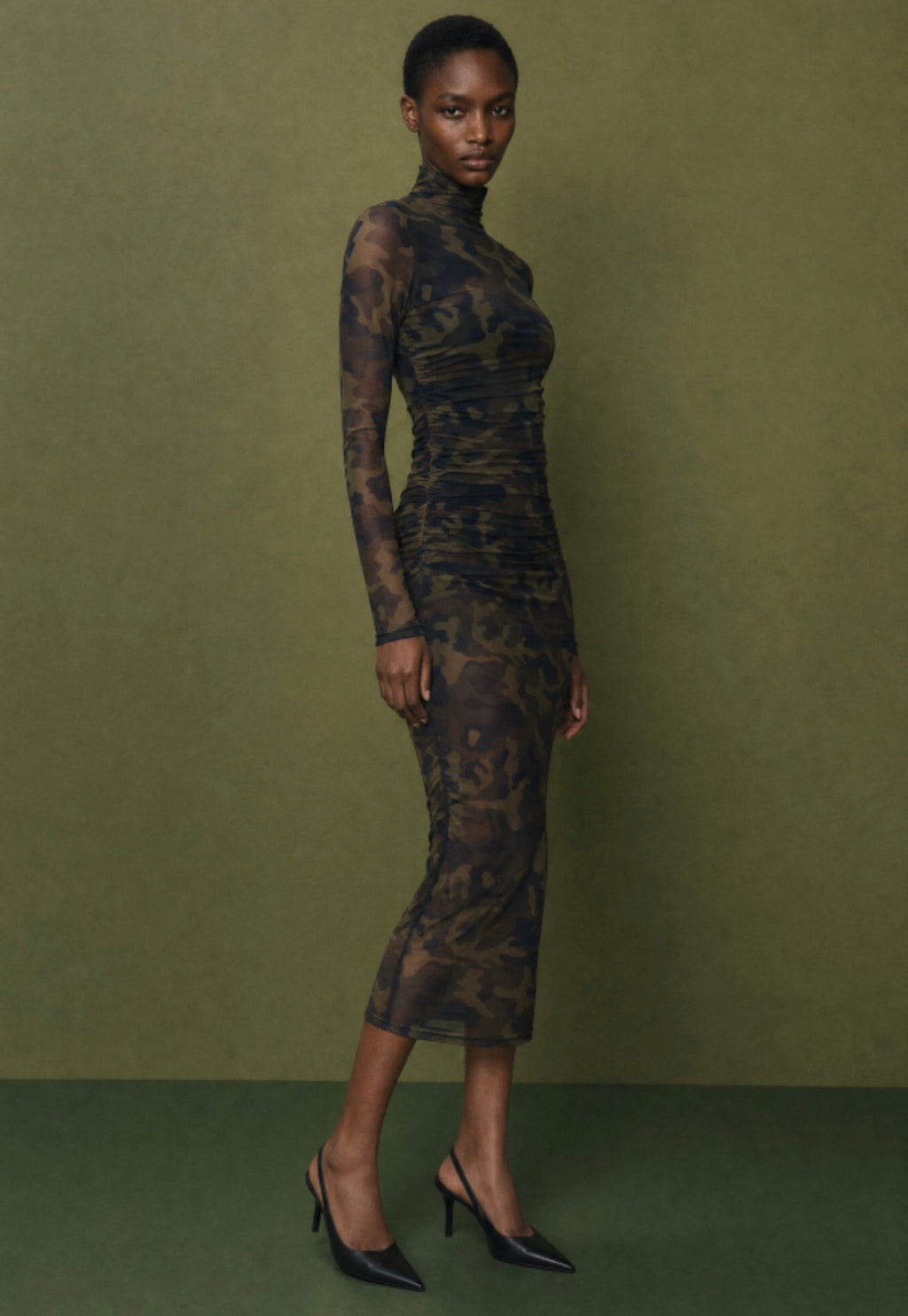 Camouflage mesh midi dress side