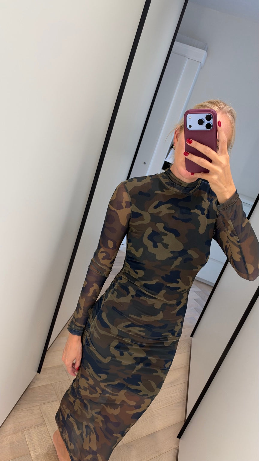 Rogue Camo Mesh Midi Dress close up