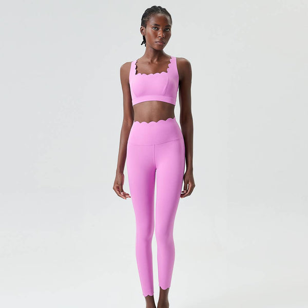 Women Seamless Yoga Set - Removable Cup Bra&Contoured Tights: Purple Gray / L