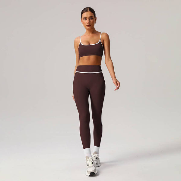 Women Contrast Color Sport Bra with Yoga Leggings 2pcs Set: Black / M