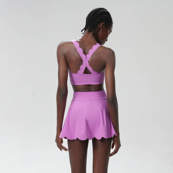 Women Seamless Quick-Dry Set Strappy Bra & A-Line Skirt: Green / L