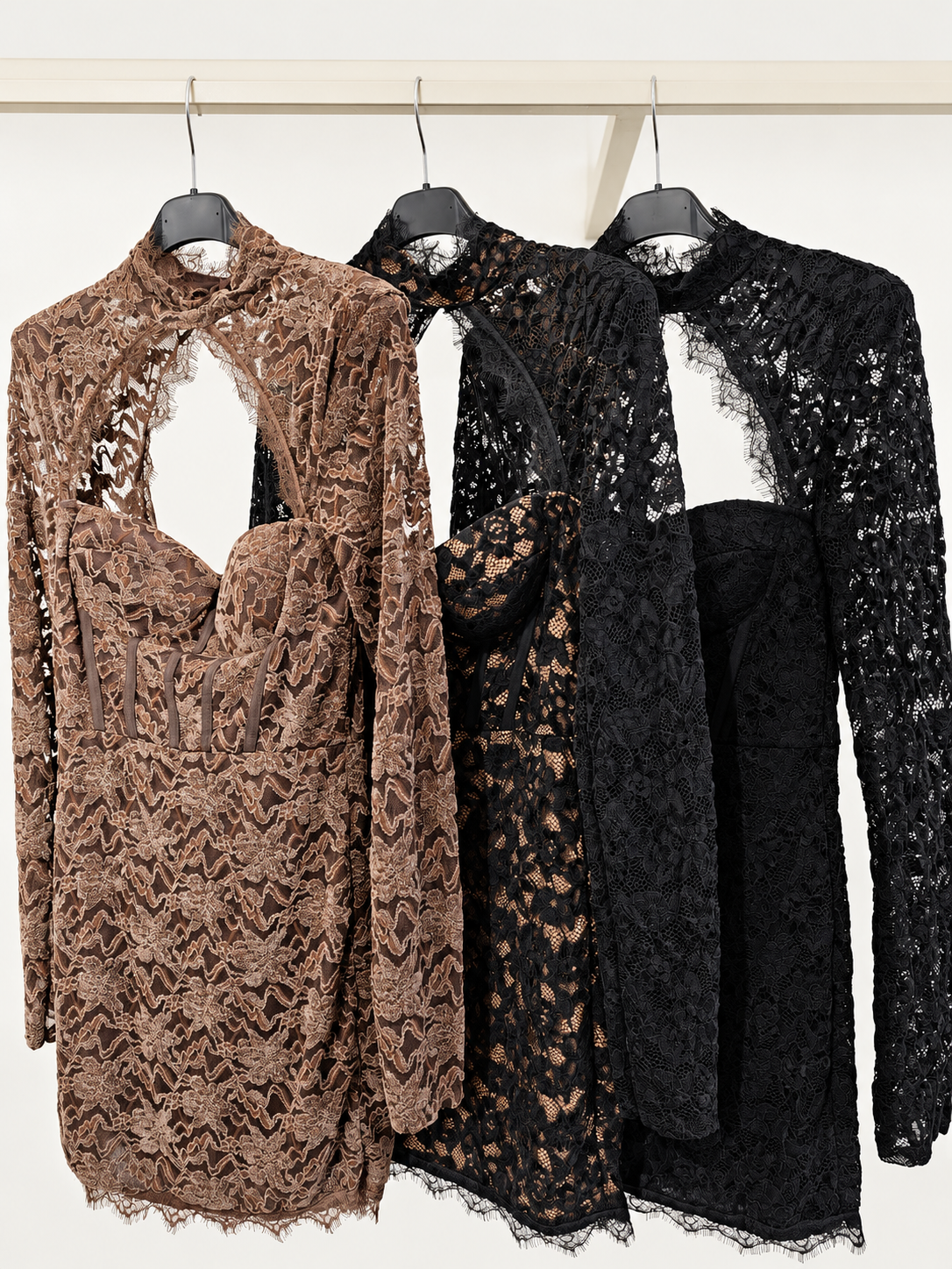 Celeste Lace Mini Dress – Taupe, Black/Nude and Black