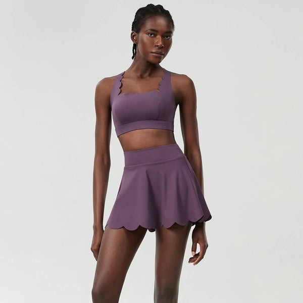 Women Seamless Quick-Dry Set Strappy Bra & A-Line Skirt: Black / L