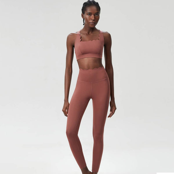 Women Seamless Yoga Set - Removable Cup Bra&Contoured Tights: Purple Gray / L